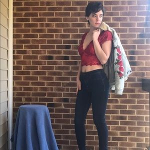 Red sequined Halter Top